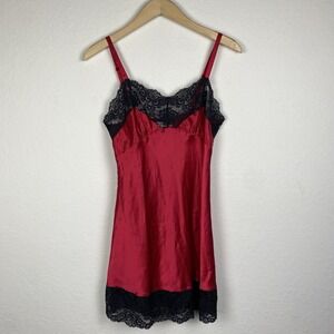 Victoria's Secret S 100% Silk Babydoll Slip Chemise Lingerie Lace Red Valentine